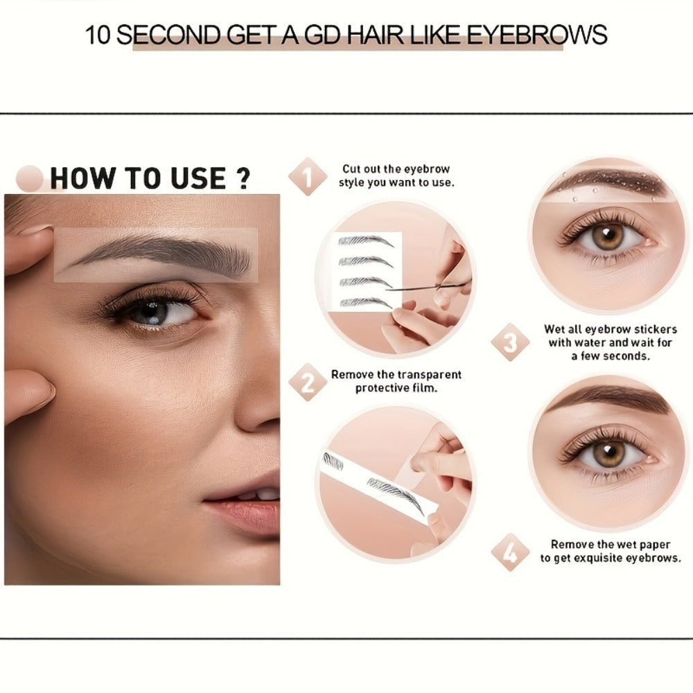 8 Waterproof And Sweat-Proof 6D Black Eyebrow Temporary Tattoo Stickers - Natural Look, Quick Application, One-Time Use, Halloween Magic Trick Or Treat Ideal Choice for Ladies And Girls, Eyebrow Tattoo Waterproof