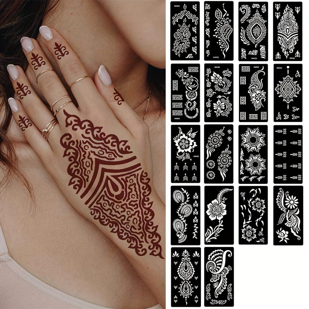 9 Reusable Temporary Tattoo Templates for Arms, Hands, Navels, Legs, Large Flower Tattoo Supplies, Stone Glitter Airbrush Painting Templates for DIY Fake Tattoos for Parties