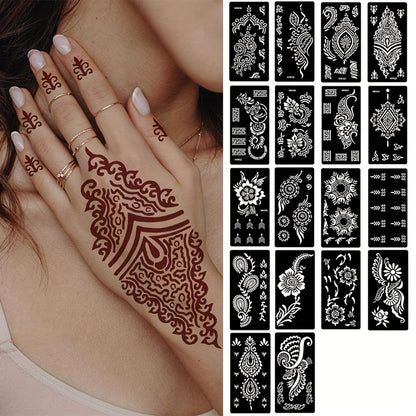 Tattoo Stencil Templates Reusable 9 Sheets Large Flower Designs Airbrush Glitter Body Art Stencils Kit for Arms Hands Navel Legs DIY Party Fake Temporary Tattoo Supplies