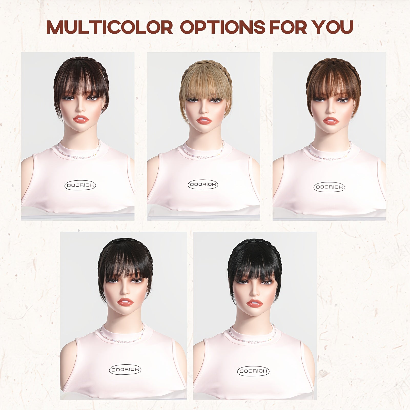 Synthetic Hair Extensions with Bangs, Designed As a Headband for Women And, Suitable for Cosplay, Halloween, Weddings, And Parties in Khaki And Brown