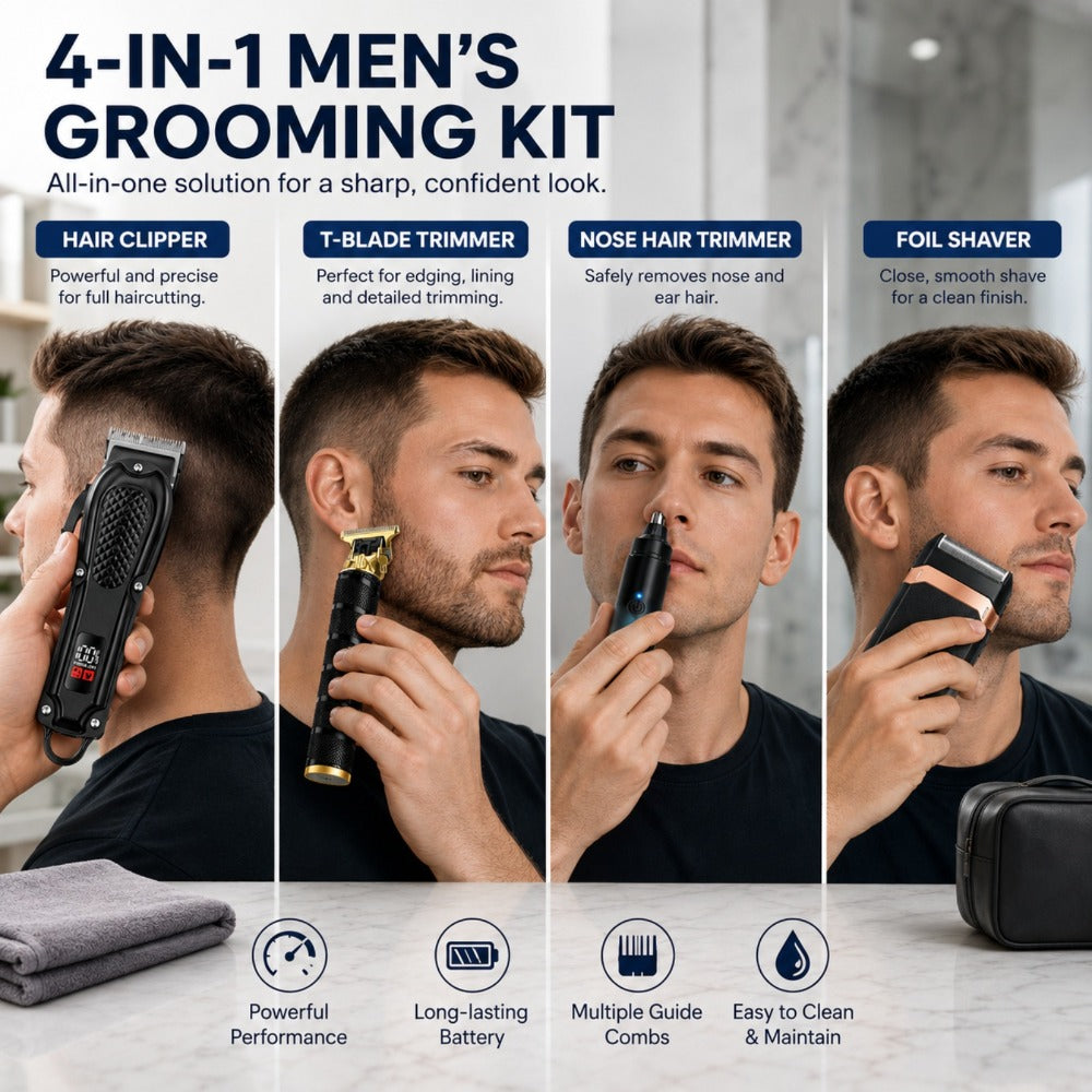 Rechargeable Electric Grooming Kit with LCD Display - Cordless Hair Clipper & Trimmer Set for Home, Travel & Car Use, Gift for Men, Husbands & Boyfriends