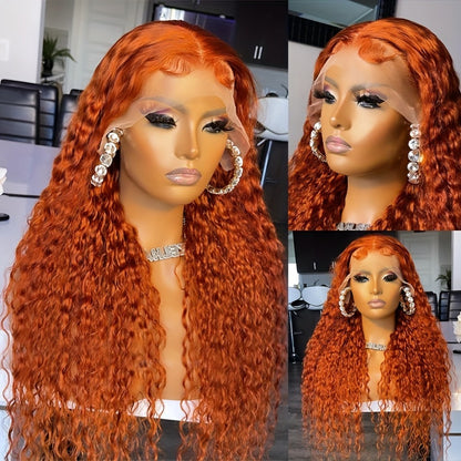 Lace Front Wig Human Hair 13x4 HD Lace Frontal Ginger Orange Straight Pre Plucked 180% Density 32 Inch Colored Wigs for Women