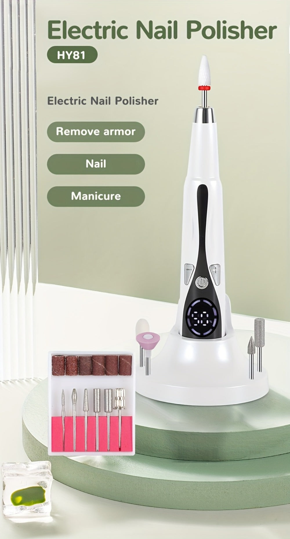 2025 Enhanced Electric Nail File, Featuring 12 Grinding Tips, Compact Home Manicure with Stand