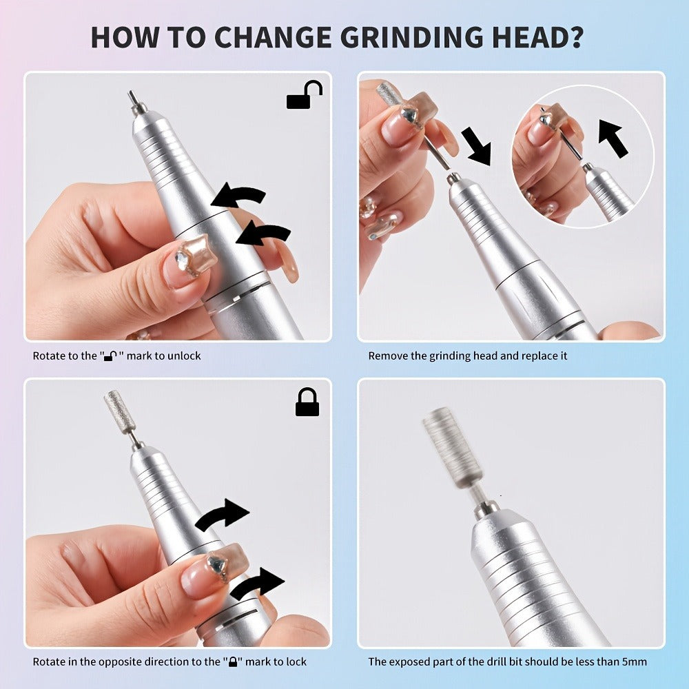 45000RPM Electric Nail File Kit | Portable Nail Drill for Acrylic Nails Gel Polishing Removing, Professional Rechargeable Electric Nail E File Kit for Manicure Salon Home, USB Powered, LCD Display, Brushed Motor, Plastic Material