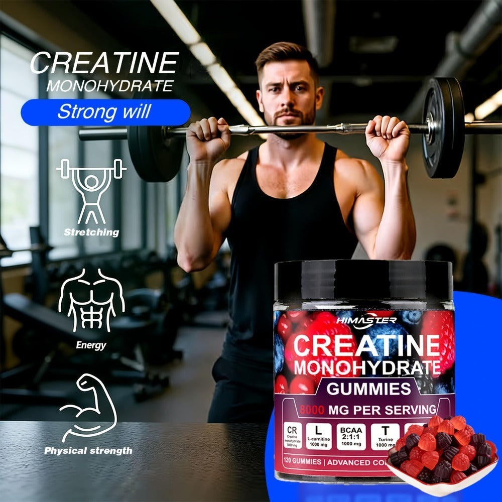 [Yeah Buddy] 8000mg Creatine Monohydrate Blueberry Gummies | with L-Taurine, with BCAA, Vitamin B6 & B12, for Men & Women, 120 Count