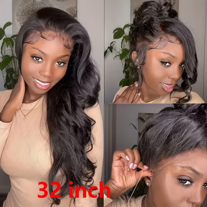 Body Wave Lace Front Wig Synthetic Glueless — Heavy Density, Long 26–34 Inch, Dark Brown, Red, Orange-Red & Black, Women's Wig for Daily Wear, Party & Cosplay