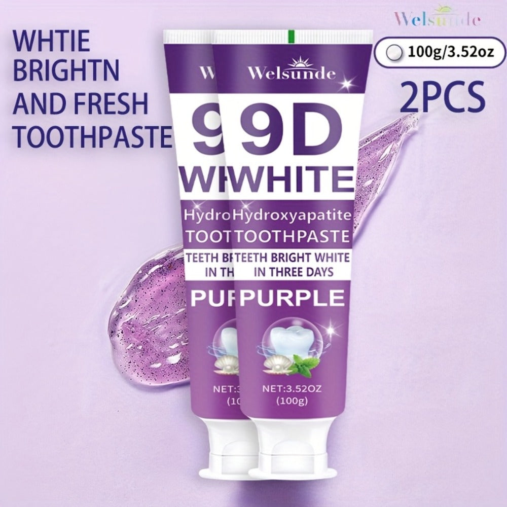 2pcs 9D Purple Hydroxyapatite Toothpaste for Deep Cleaning And Brighter Smile, European Formula with Minty Fresh Breath, Gentle on Gums, Travel-Size, Ideal Oral Hygiene Gift for Women And Men, Suitable for Everyday, Gum Care, Compact Packaging