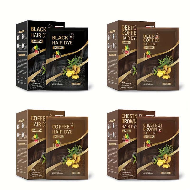 1 Box Of 10 Packs Of Portable Individual Packaging, Black/dark Brown/chestnut/coffee Shampoo-shampoo, Three-in-one Hair Dye Shampoo Natural Hair Dye Deep Cleansing Shampoo, Suitable for Men And Women