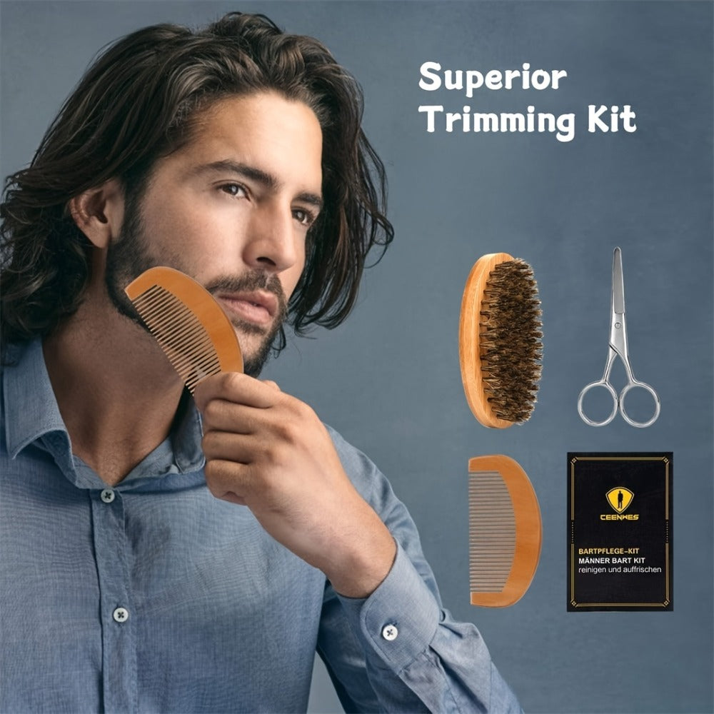 1 Set Upgraded Beard Grooming Kit, Men's Beard Care Kit with Beard Conditioner, Beard Oil, Beard Brush, Beard Comb, Beard Scissors And Storage Bag for Father. Valentine's Day Gift for Boyfriend, Male Friend, Birthday Gift
