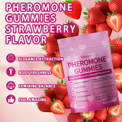 Women's Pheromone Gummies with L-Arginine, Maca & Beetroot – Natural Attraction, Confidence & Feminine Balance Supplement, Strawberry Flavor, 30 Gummies 30-Day Supply
