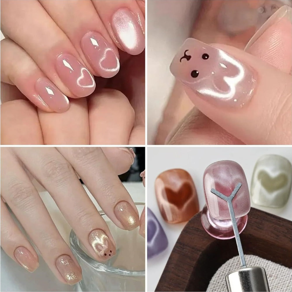 11pcs Cat Eye Magnet for Nails - Heart, Bunny, 3in 1 Nail Magnet Design Heart Gel Nail Polish Magnet Stick Strong Magnetic Nail Polish Tools for Nail Art Salon, Home