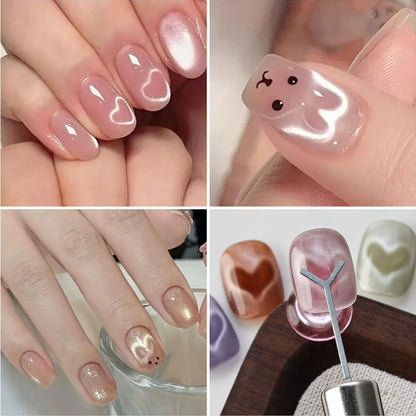 Cat Eye Magnet for Nails 11pcs - 3-in-1 Nail Magnet Stick Set with Heart & Bunny Designs, Strong Magnetic Tool for Cat Eye Gel Polish Nail Art, Salon & Home Use