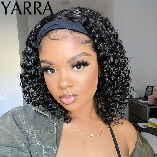 Headband Wig Human Hair Kinky Curly Human Hair Wigs No Lace Wigs Glueless Wig Human Hair Full Machine Made Brazilian Human Hair Wigs for Women 180% Density