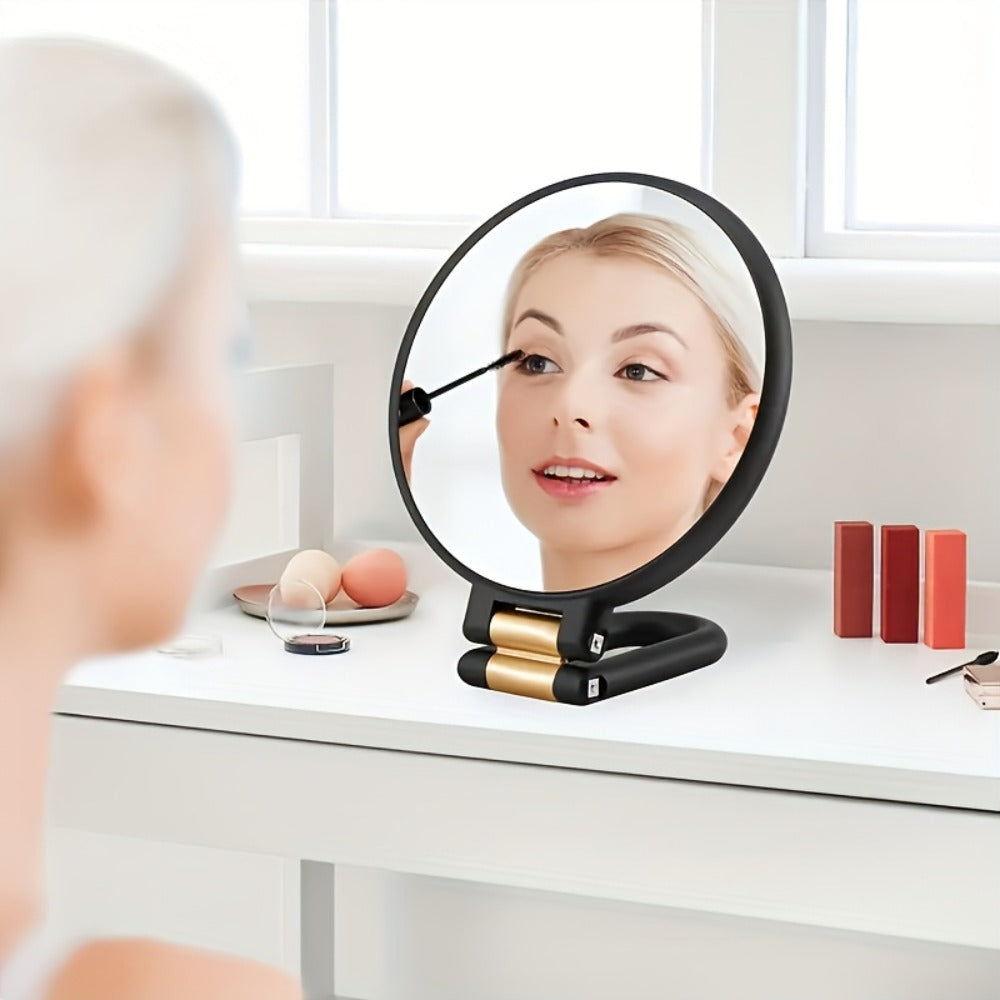 1pc Of 50x Handheld Magnifying Double-sided Makeup Mirror, 1X/50X Zoom, 360° Adjustable Handle, Supports Handheld, Desktop Placement And Hanging Use, Double-sided Mirror Design