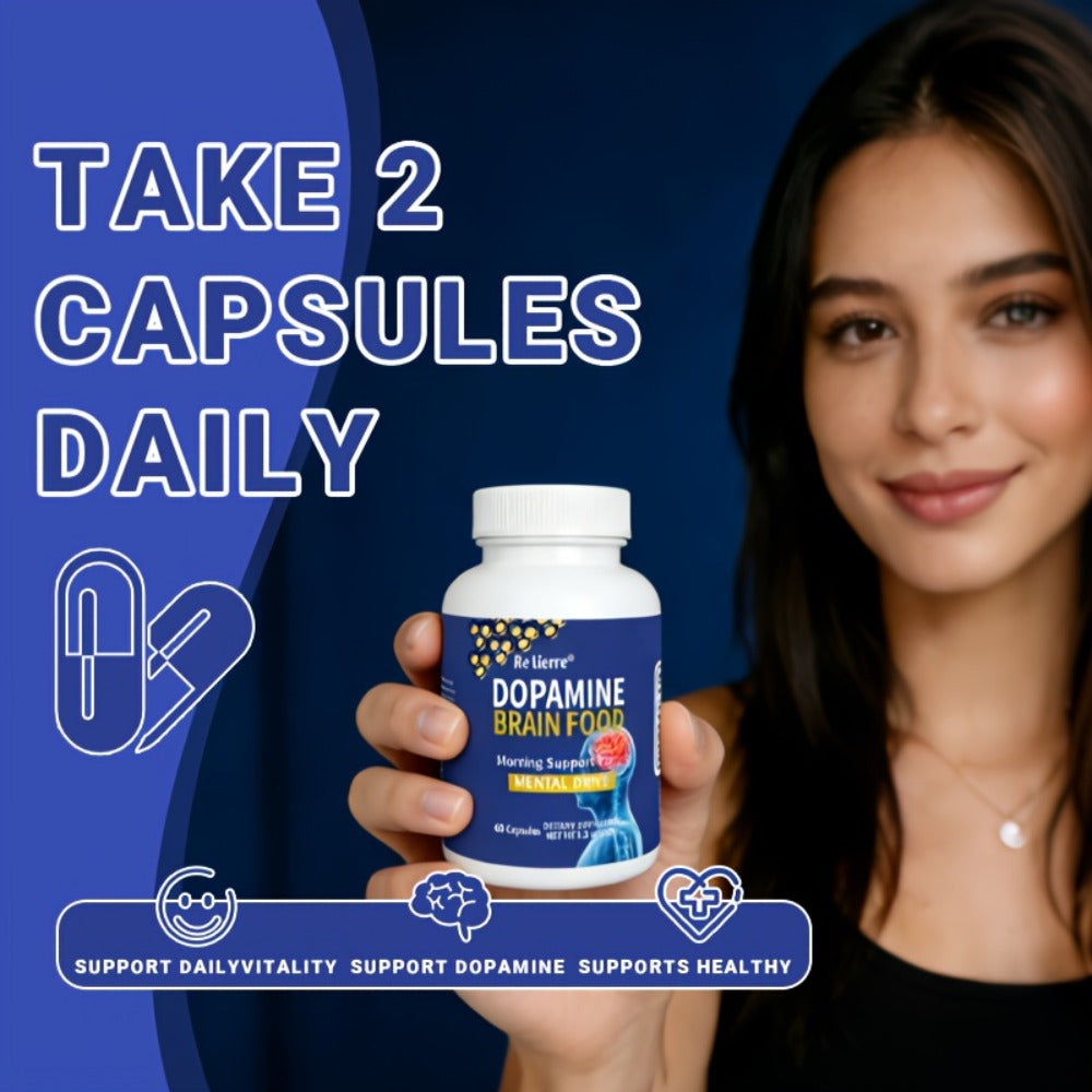 [Brain Support & Sleep] Relierre Dopamine Brain Support Capsules with Magnesium & Magnesium Glycinate, Focus & Restorative Sleep, High Potency Nootropic for Mental Clarity & Vitality