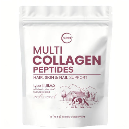 Multi-Collagen Powder Type I II III V X with Hyaluronic Acid, Biotin & Vitamin C - Hydrolyzed Protein for Skin, Hair & Nails - Unflavored 40+ Servings