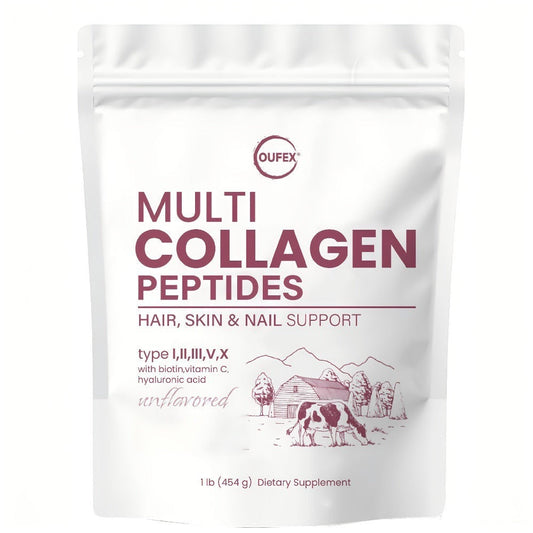 Oufex Multi-Collagen Powder - Featuring Hydrolyzed Protein (Type I, II, III, V, X), Plus Acid, Biotin, And Vitamin C - Flavor-Free