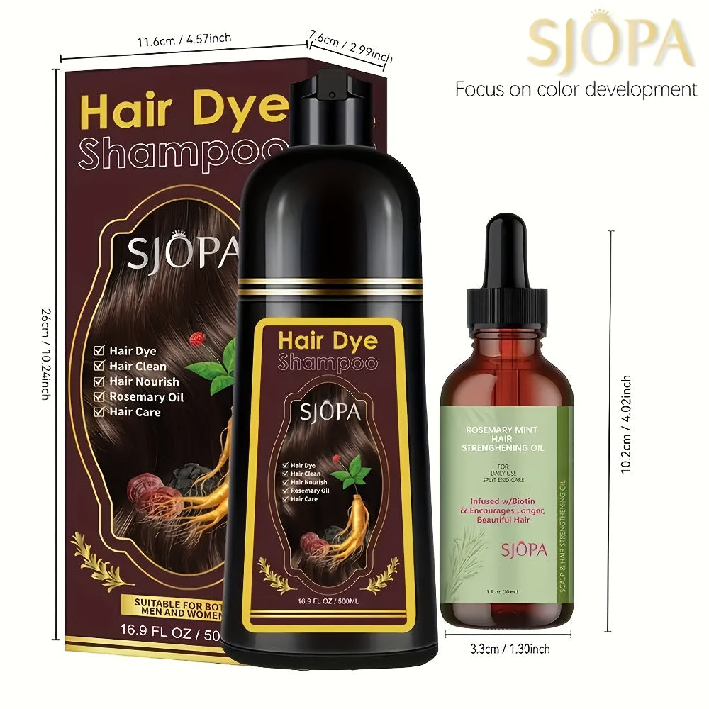Hair Dye Kit 3-in-1 Color Shampoo with Rosemary Hair Oil - Natural Safe Formula Quick Coloring Gentle on Skin Unisex 500ml Black Brown Red Purple Silver Multi Color