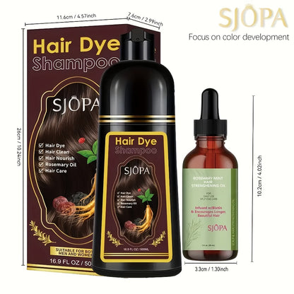 Hair Dye Kit 3-in-1 Color Shampoo with Rosemary Hair Oil - Natural Safe Formula Quick Coloring Gentle on Skin Unisex 500ml Black Brown Red Purple Silver Multi Color