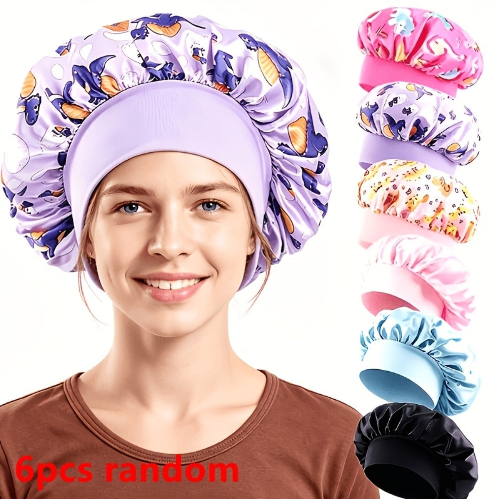 Shower Caps 6 Pack Unicorn Colorful - Adjustable Reusable Printed Shower Cap with Elastic Band for Women, Spa, Salon, Bath & Travel | Waterproof Hair Cap Set