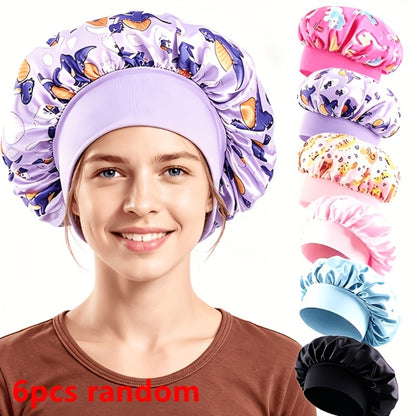 Shower Caps 6 Pack Unicorn Colorful - Adjustable Reusable Printed Shower Cap with Elastic Band for Women, Spa, Salon, Bath & Travel | Waterproof Hair Cap Set