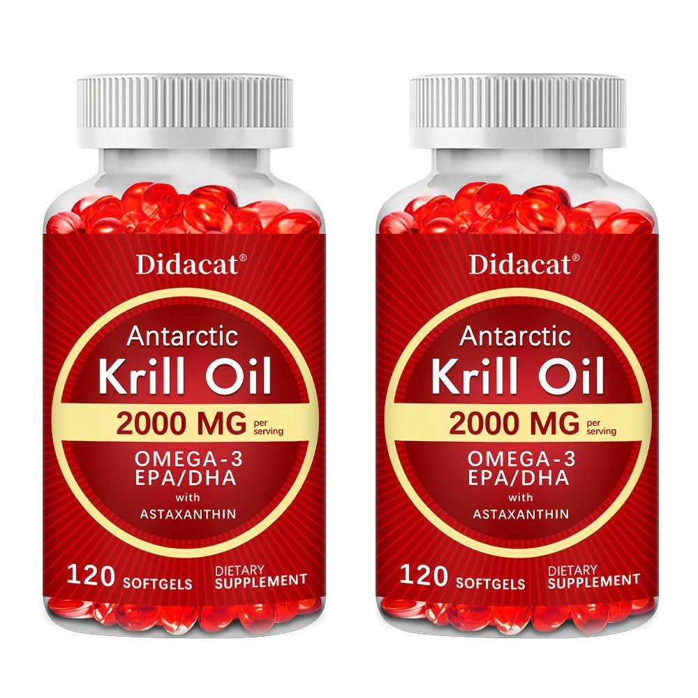 Antarctic Krill Oil Supplement, 2000mg/serving - Omega-3, EPA And DHA - Brain Support, 120 Softgels