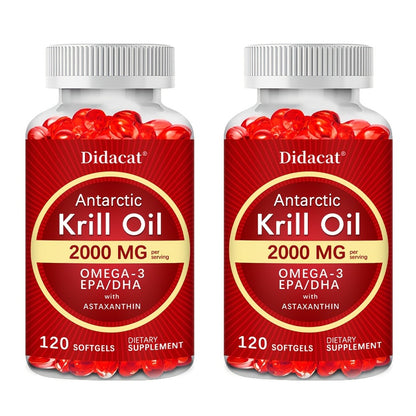 Antarctic Krill Oil 2000mg Per Serving 120 Softgels with Omega-3, EPA & DHA for Brain, Heart, Joint & Eye Health, Superior Absorption for Men & Women