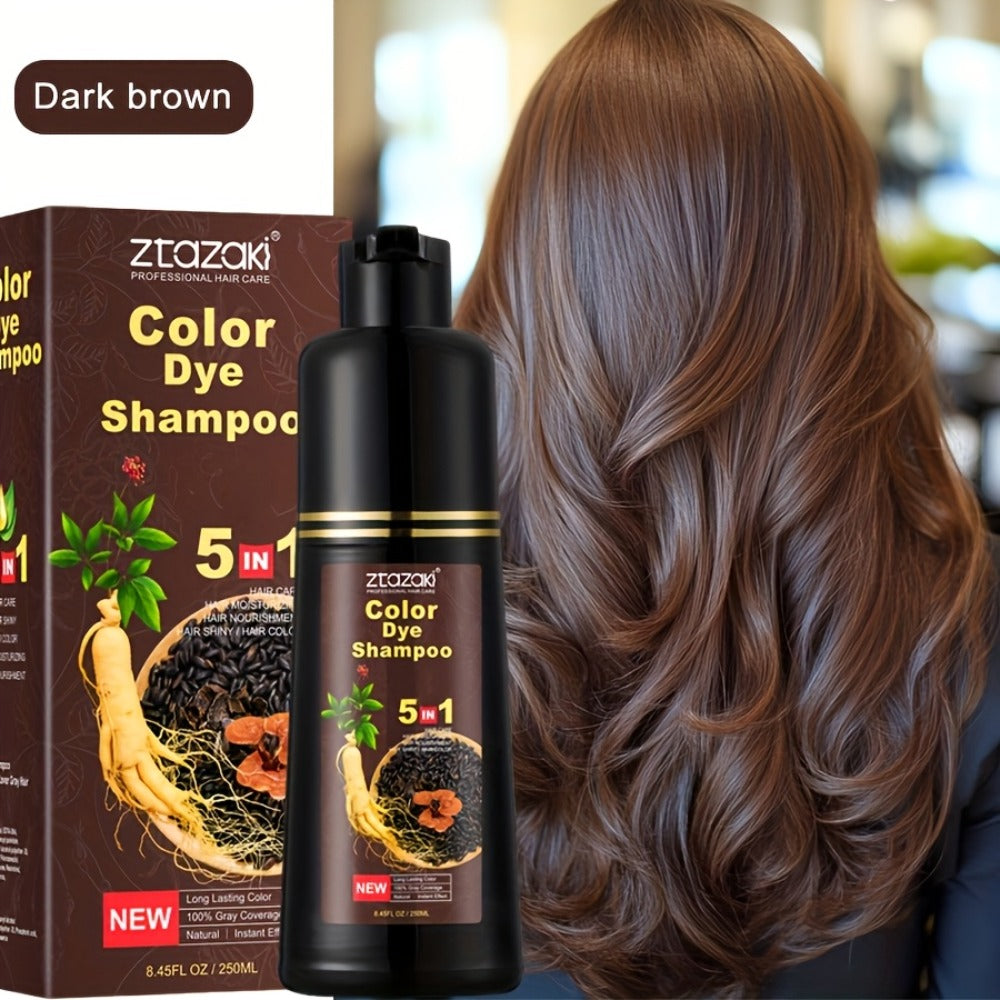Gray Hair Coverage Shampoo with Ginseng & He Shou Wu — 5-in-1 Hair Dye Shampoo, Ammonia-Free, Covers Gray Hair Instantly, Moisturizing Formula for All Hair Types
