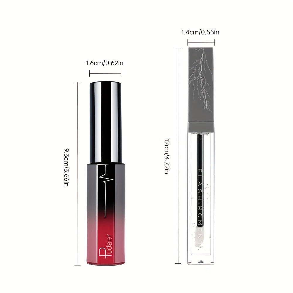 [Perfect Gifts] 3pcs Long-Lasting Matte Lip Gloss And Lip Oil Set - Waterproof Non-Stick Cup Velvet End. All Skin Types - Featuring Red And Purple Shades - Perfect Gifts for Any Style!