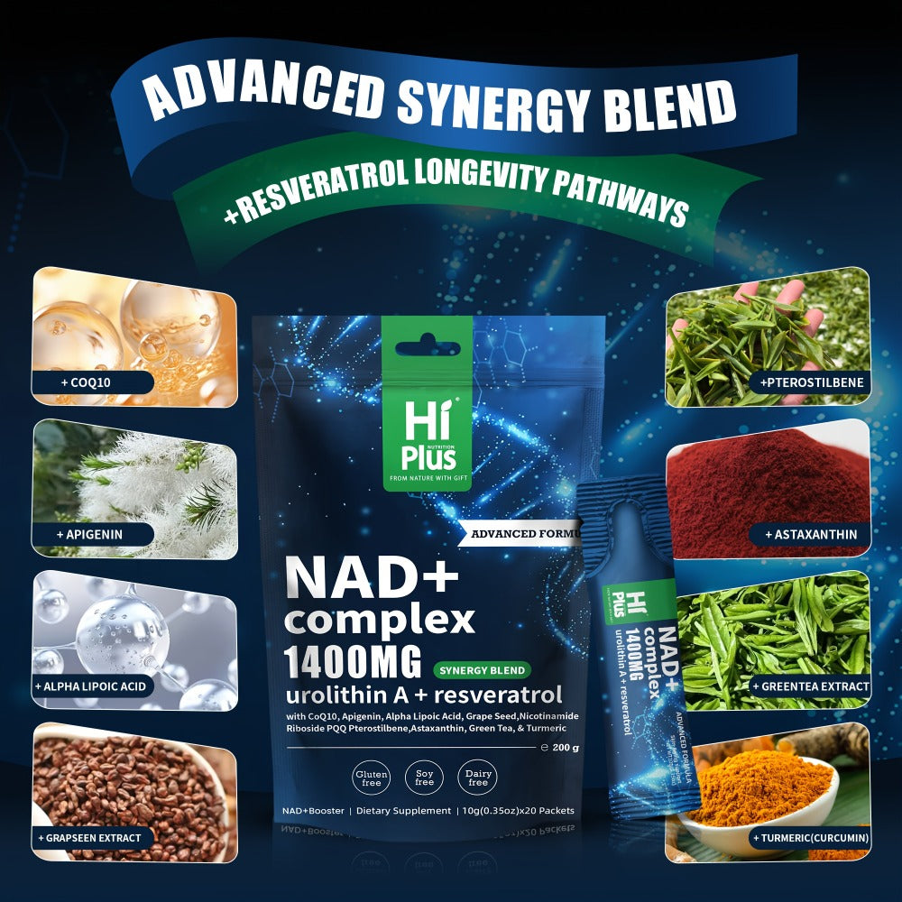 HiPlus NAD+ 1400 for MG - High-performance Liposomal NAD+ Complex Energy Bar with Dual Support Of Niacinamide Ribofuronate And Resveratrol, Sweet And Sour Berry Flavor for Efficient Focus In Every Moment. One Bag (20 Bars Portable Package)