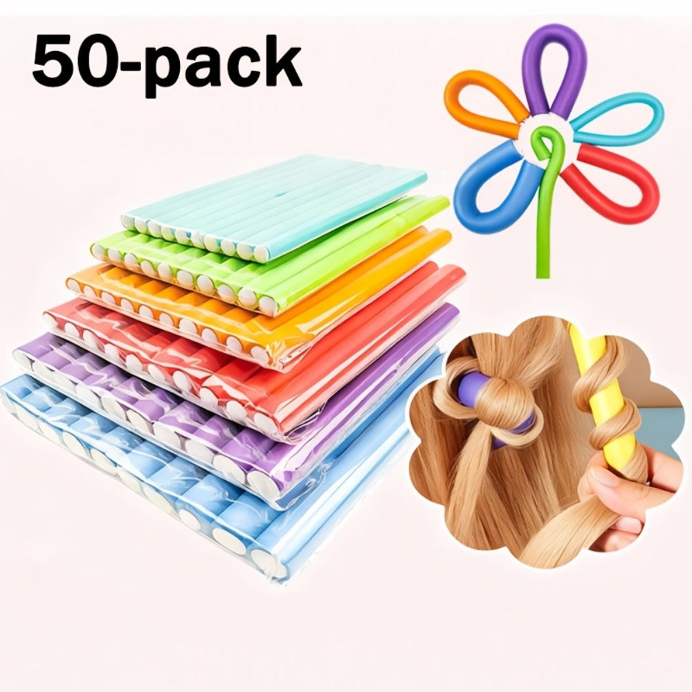 50pcs Flexible Heatless Curling Iron Set, Bendable Twist Foam Curling Irons, for DIY Soft Waves And Spiral Curls On Short And Long Hair, Random Color