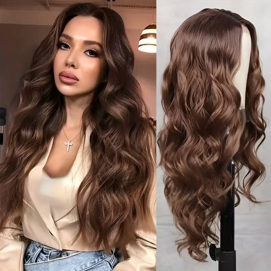 Fluffy Deep Brown Curly Hair Fashion Party Hairstyle Long Wig Big Wave Headband