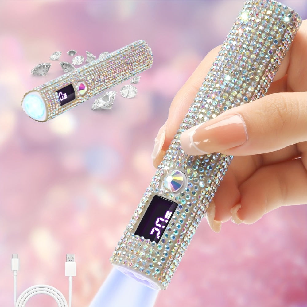 Portable LED Nail Lamp - Quick-Dry Gel Polish Dryer, USB Rechargeable with 200mAh Battery, Sparkling Rhinestone Design, Ideal for Hands & Feet, Perfect Valentine's Gift, Nail Dryer