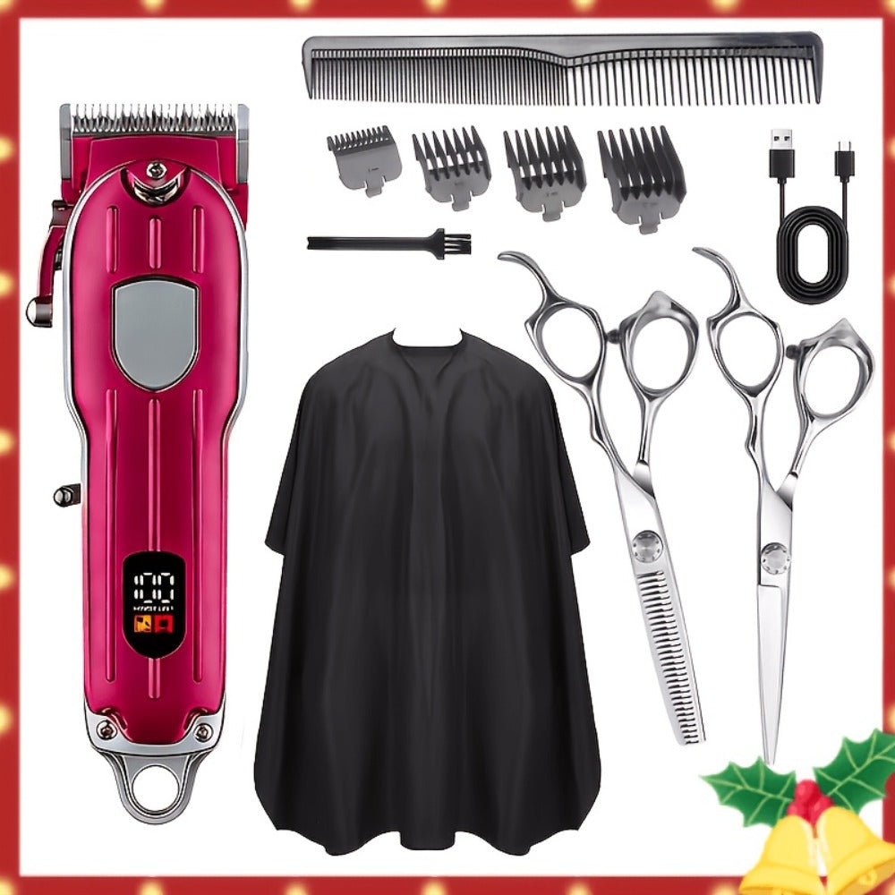 Professional Men's Hair Clipper Set with Digital Size Adjustment & USB- Clippers - Complete Kit with Scissors, 4 Limit Combs & Cleaning Brush - Barber Kit for Dad, Husband, (Ideal Gift)