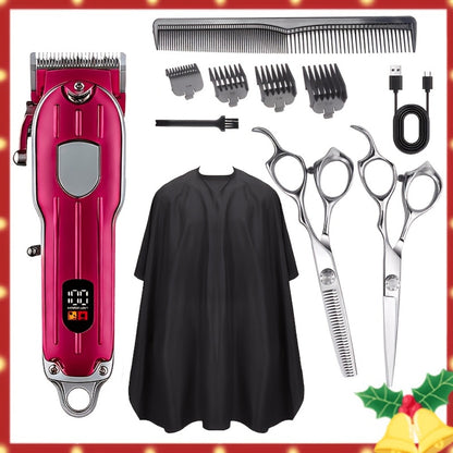 Barber Hair Clipper Kit for Men Professional USB Rechargeable Digital Size Adjustment Complete Set with Scissors 4 Limit Combs Cleaning Brush Gift for Dad Husband