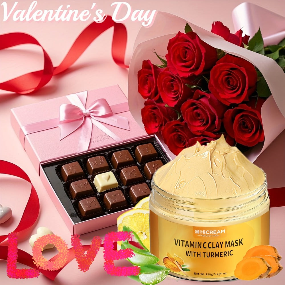 5.29 Oz Turmeric Vitamin C Clay Mask, Turmeric Facial Mud Mask, VC Cleansing Mask. Contains Natural Ingredients: Aloe Vera And Calendula, Making The Skin Fuller And Smoother, Low for Allergenic, Suitable for All Skin Types