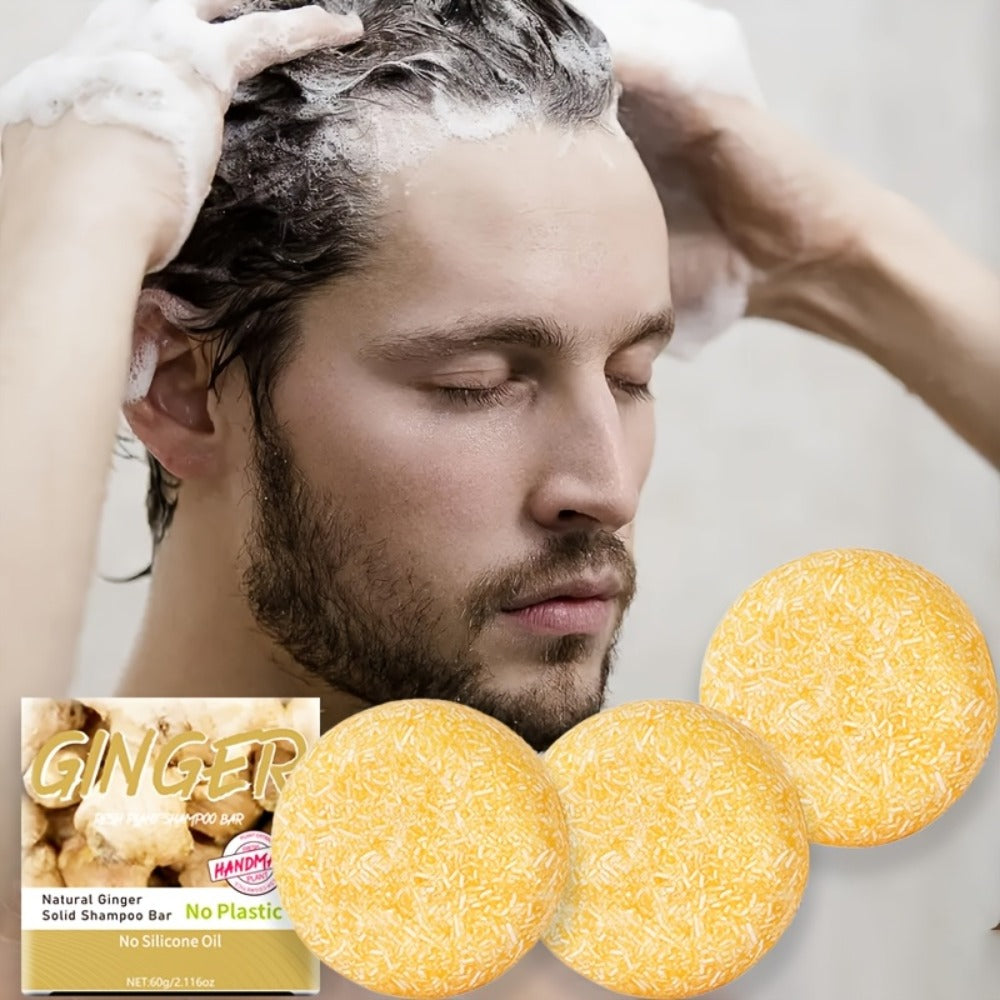 Ginger Shampoo Bar 3pcs × 60g — Natural Handmade Solid Shampoo Bar, Sulfate-Free, Paraben-Free & Vegan | Scalp Stimulating Ginger Formula for All Hair Types | Unisex Travel Size