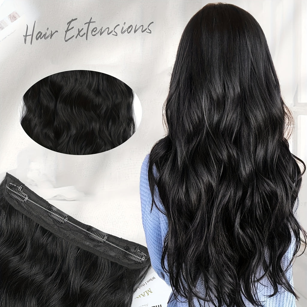 [Invisible Wire Hair Extensions] 22 Inch Invisible Wire Hair Extensions | Fish Line Hair Extensions with Transparent Wire Headband, Adjustable Size, 4 Secure Clips, Long Wavy Hairpiece for Women, Natural Long Wavy Clips Ins Hair Extensions for Thin Hair,