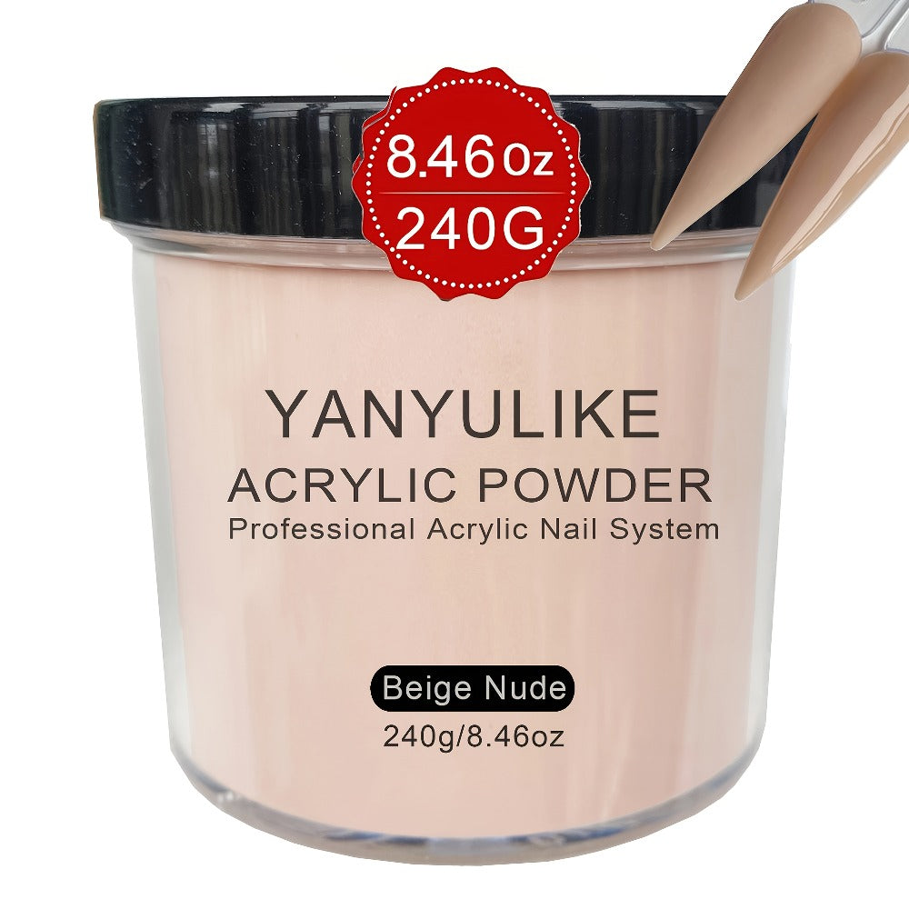 Professional 8oz Acrylic Nail Powder for Instant Nails- No/ Lamp Required, Quick- Powder Suitable for Extensions, 3D Nail Art & Carving (Transparent, White, Pink, Naked Beige)