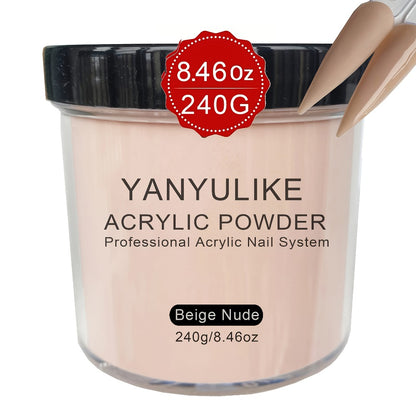 Acrylic Nail Powder 8oz Professional - No Lamp Required Clear Pink Nude White for Extensions 3D Nail Art & Carving - Fast-Set Salon Quality Powder for Beginners & Techs