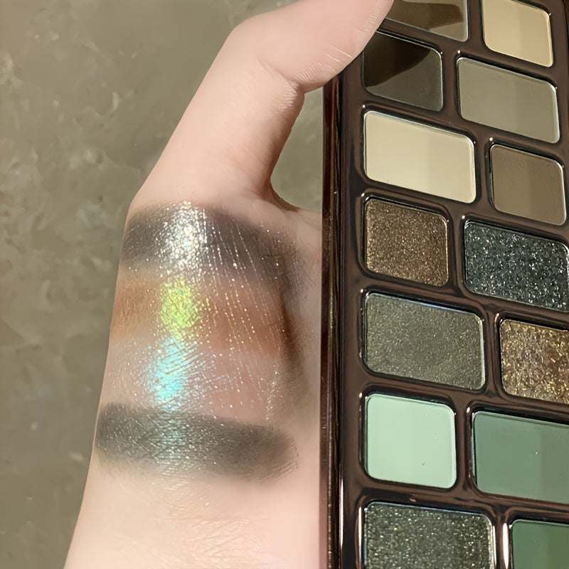 [16-Color Eyeshadow Palette] Smoky Retro Eyeshadow Set Pearlescent 16-Color Eyeshadow Palette - Matte, Soft And Glitter End, Gray, Green, Earthy Tones of Smoky Retro Look, Highlights And Blush Multi-Purpose Makeup Palette, Compact Design, Beauty Anytime,