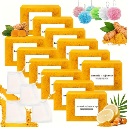 Turmeric Kojic Acid Soap Handmade Cold Process Lemon Brightening Bar for Face Body Deep Cleanse Hydrate All Skin Types Gift Set 6 12pcs