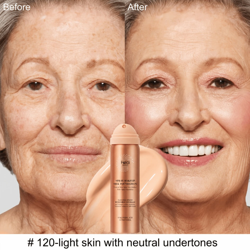 Liquid Foundation Spray with Brush 2PCS Matte Finish Panthenol & Hyaluronic Acid for Sensitive Dry Mature Skin Non-Sticky Natural Flawless Coverage Women