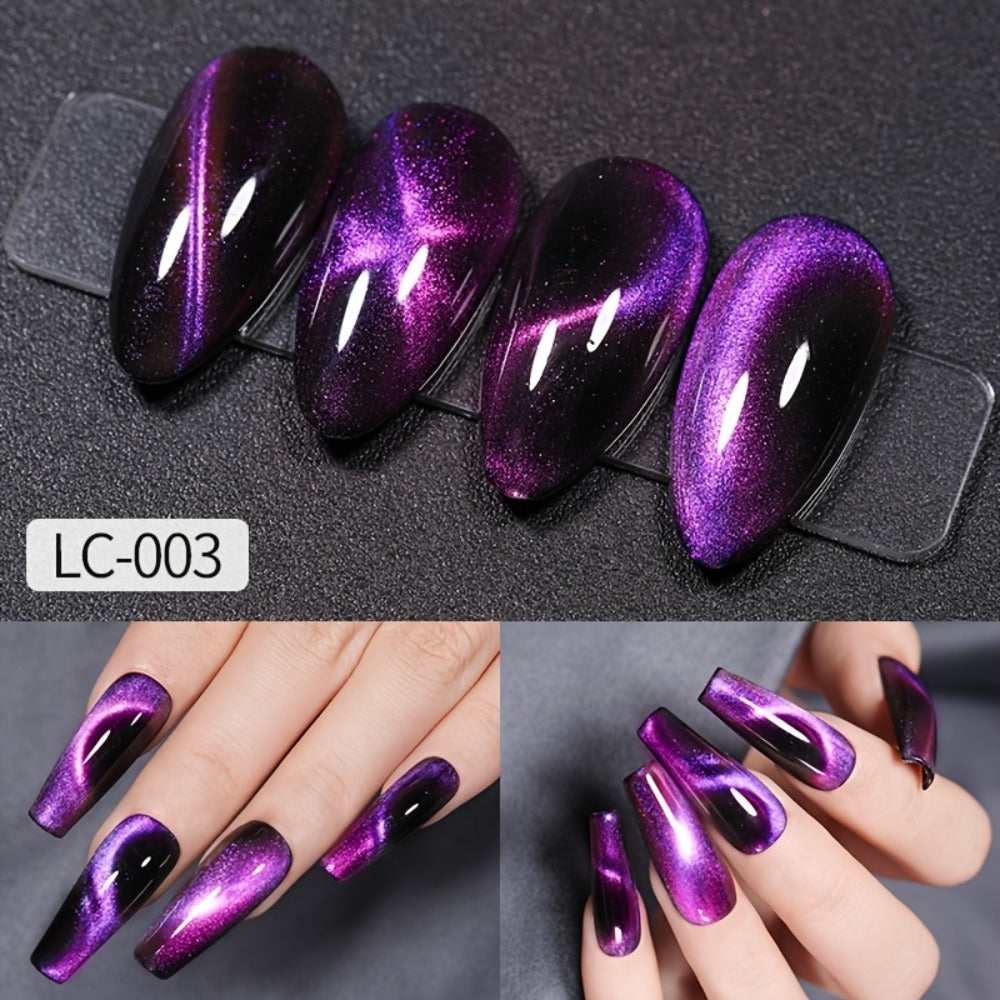 LILYCUTE 0.24oz 8pcs of Black Crystal Cat Magnetic Gel Nail Polish with Aurora Glitter, Semi-Permanent Gel for Nail Art, No Base Color Required