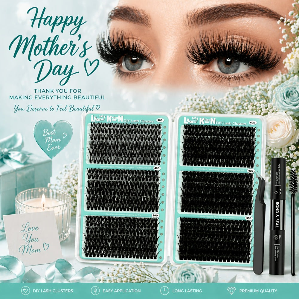 708pcs Mega Lash Clusters Kit with Tweezers Glue & Brush, Ultimate False Eyelashes Collection for Party Wedding Daily Makeup, Soft Silky Fiber Lashes, Full Voluminous Easy Apply Lash Extension Set