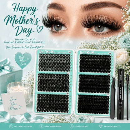 Lash Clusters Kit 708Pcs with Tweezers, Glue & Brush – Soft Silky Fiber False Eyelashes, Full Voluminous DIY Lash Extension Set for Party, Wedding, Bridal & Daily Makeup, Beginner to Pro