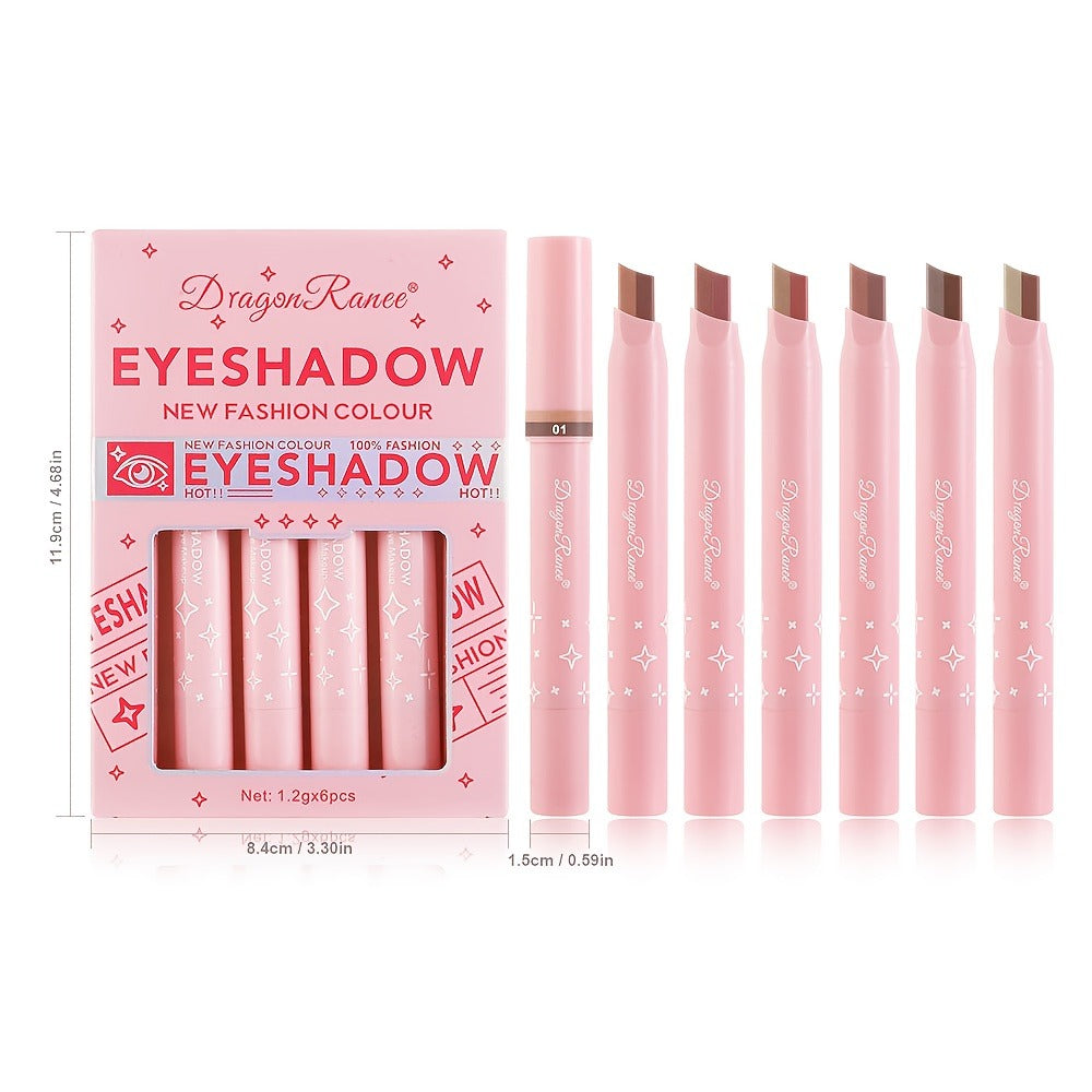 Eyeshadow Stick Set 6pcs Two-Color Dual-Ended Waterproof Eye Shadow Pencil - Non-Fading Smudge-Proof Blendable Shimmer Matte Eyeshadow for Beginners Gift