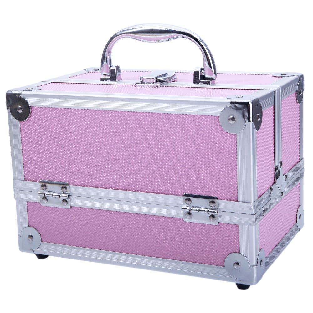 Professional Makeup Train Case, Large Capacity Aluminum Cosmetic Trolley Organizer, Portable Jewelry Storage Box with Adjustable Dividers & Lockable Keys, Travel Makeup Artist Tool Box