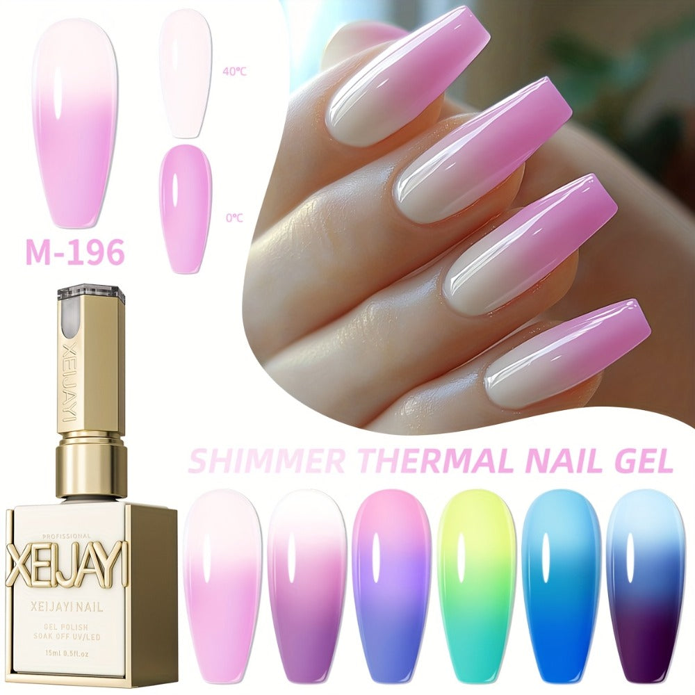 XEIJAYI Frame Bottle Temperature-Responsive Gel 6pcs-- Spring And Summer New Nail Art Series 6pcs Set, Glittery Heat Gel Nail Gel with Color-Changing Nails Salon Design Colorful Shiny Glossy Fashion LED Nail Art for DIY Manicure
