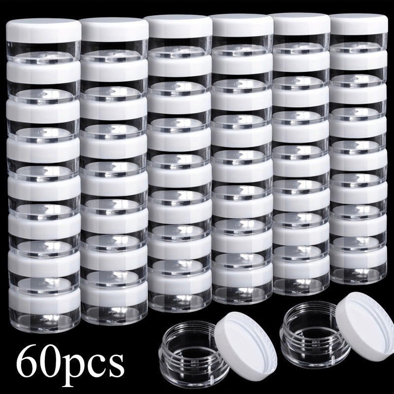 60 Mini Cans, 5g Plastic Cosmetic Cans, Bottles, Round Cans, Plastic Containers with Lids, Travel Essentials Cosmetic Cans, Mini Bottles
